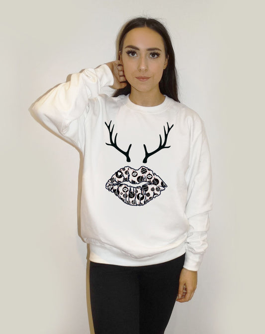 Baubles and Blitzen Kiss White Christmas Sweater