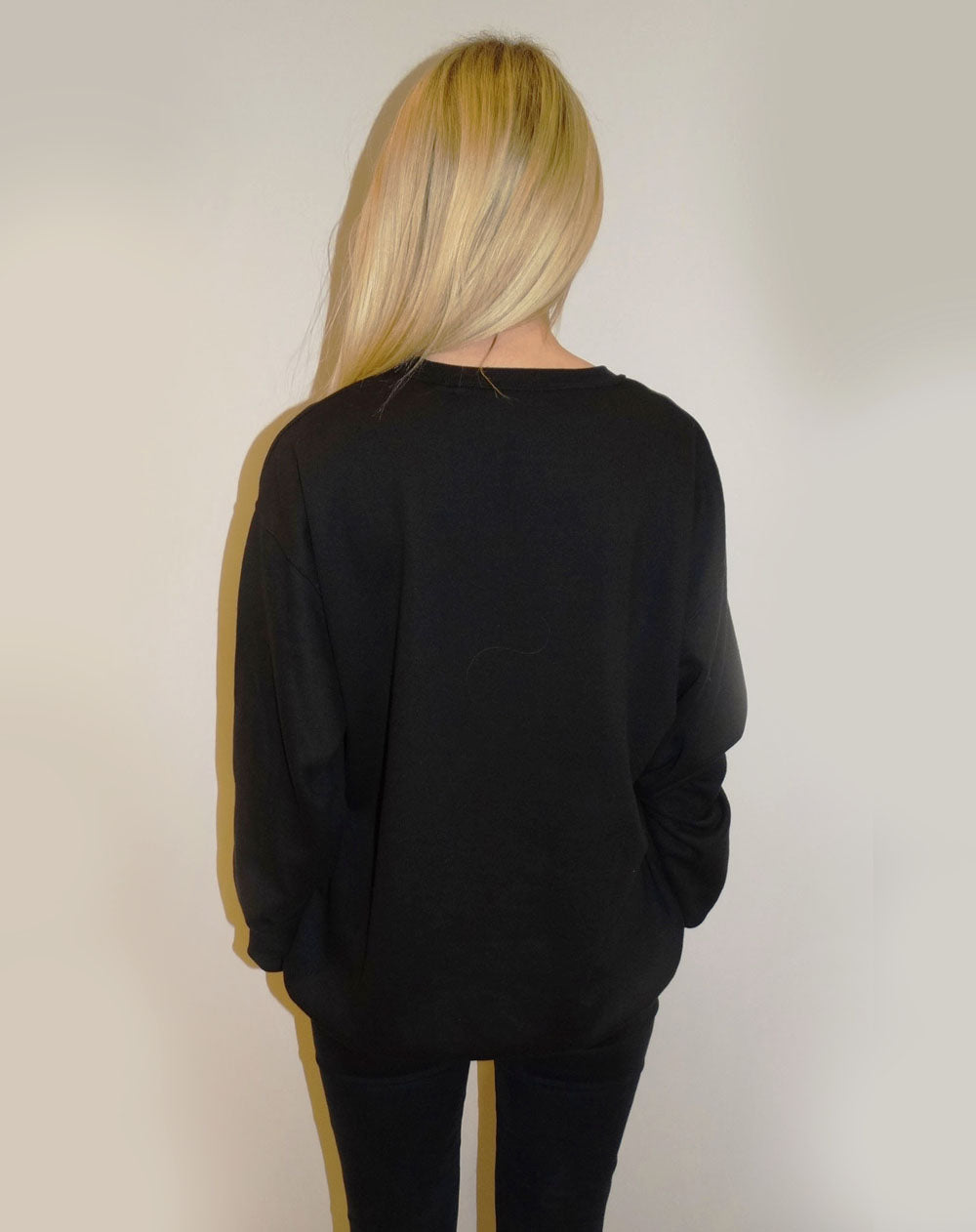 Black Oversize Sweatshirt With Gold Smile Drip Print