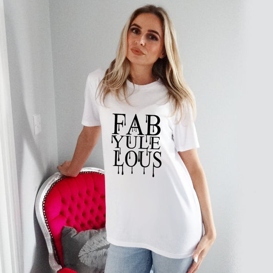 White Christmas Tee With Black Fabyuleous icicles Graphic Print