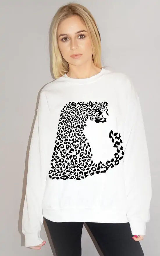 Black Leopard Print Jumper In White