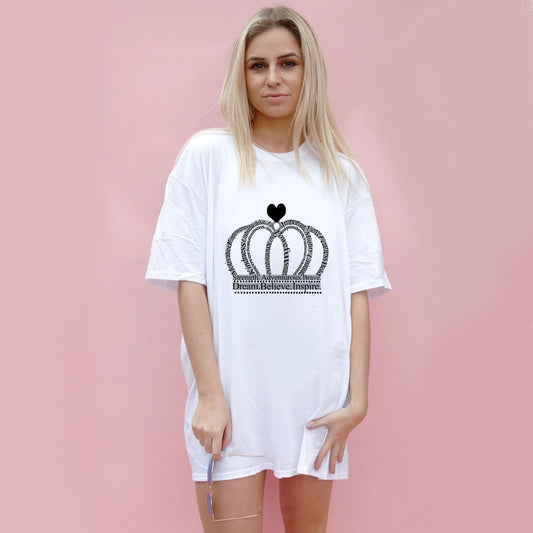 Grey Crown Words Print Tshirt In White