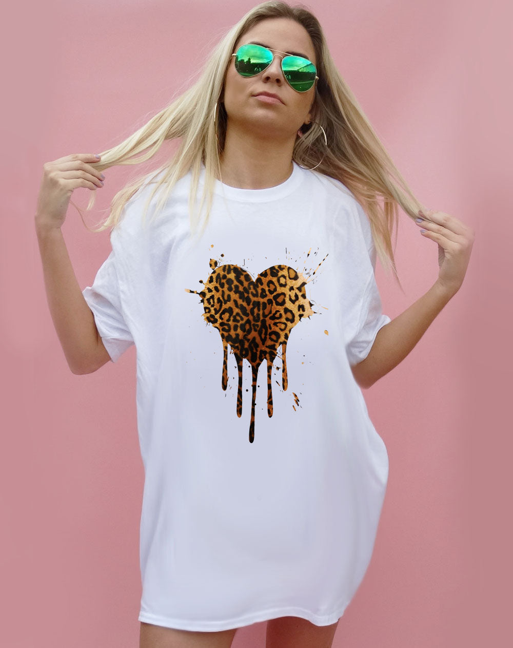 Leopard Print Heart Drip Splatter Oversize Tshirt Dress