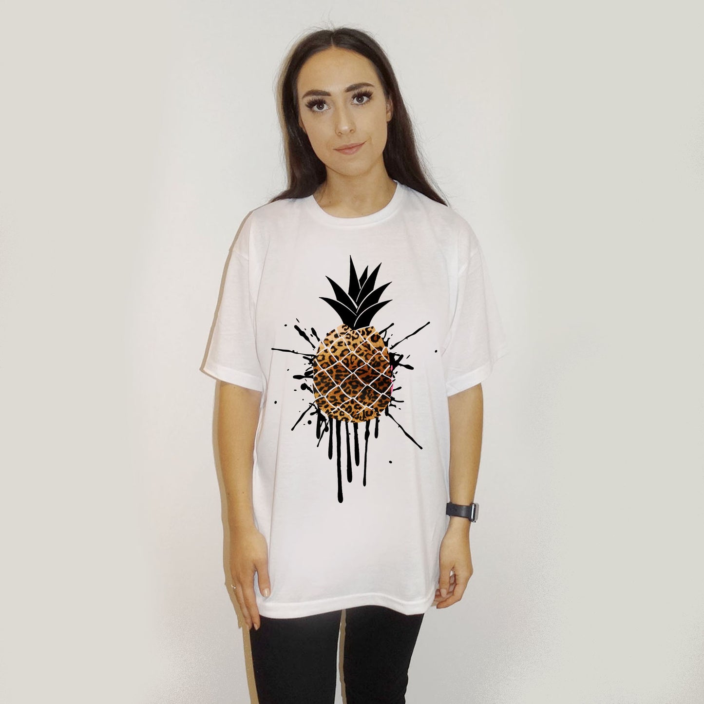 Leopard Print Pineapple Drip Tshirt In White