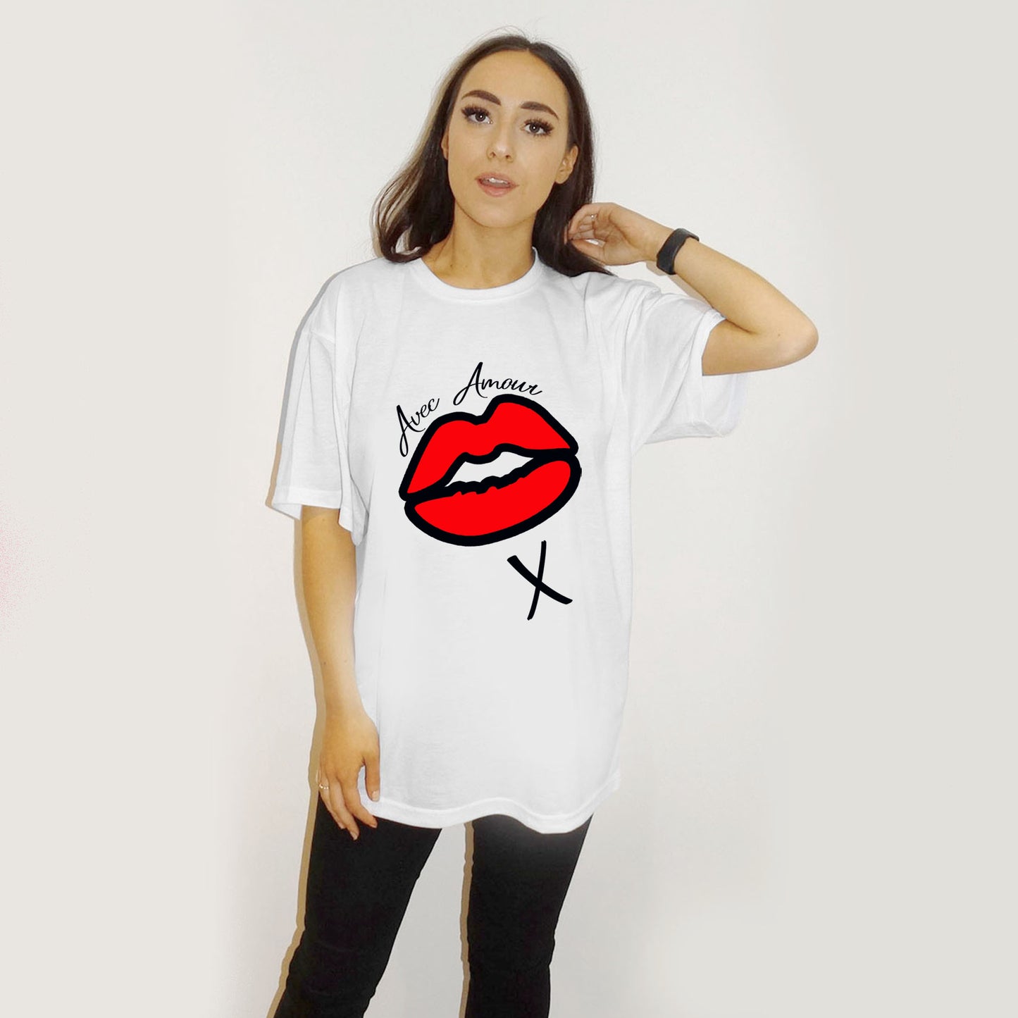 With Love Red Lip Print Oversize Tshirt In White