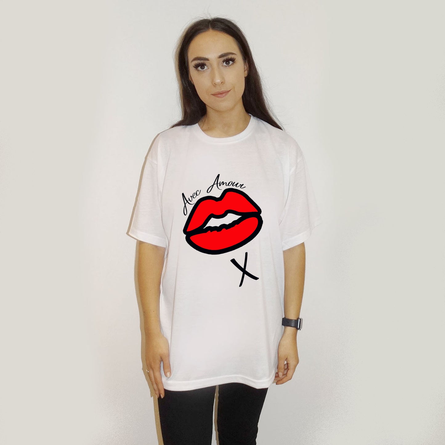 With Love Red Lip Print Oversize Tshirt In White