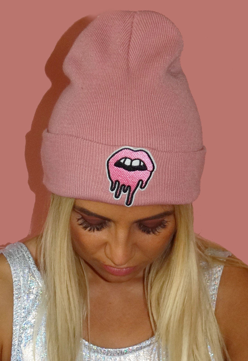 Pink Drip Lip Beanie Hat