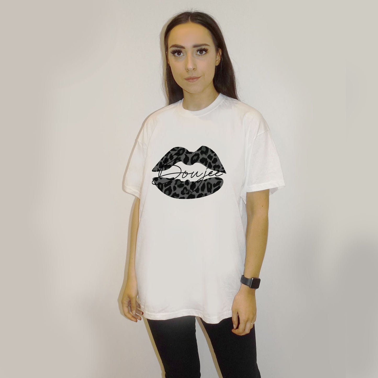 Black Leopard Boujee Lip Print Tshirt In White