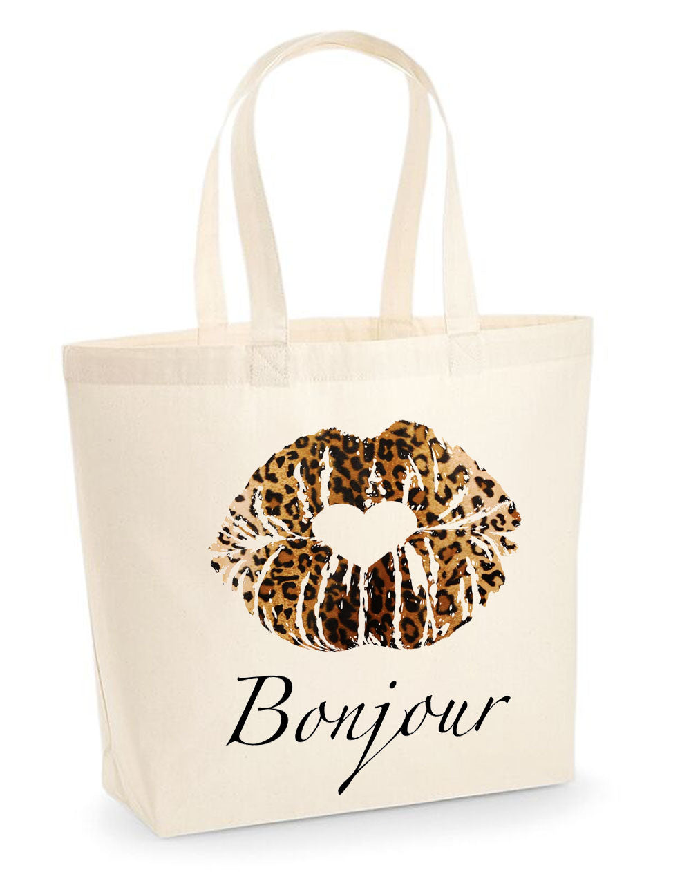Bonjour leopard kiss tote bag in cream
