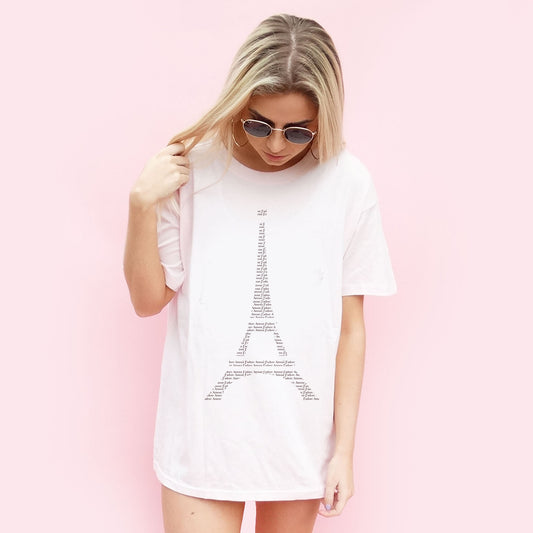 Eiffel Tower Text Print Tshirt In White