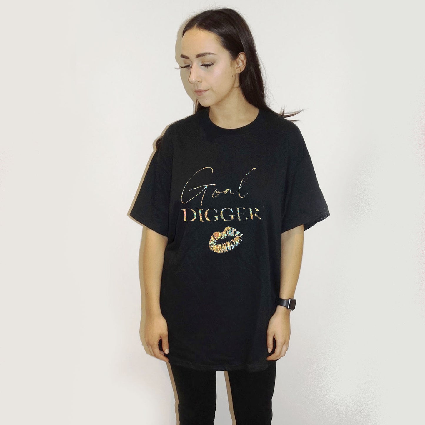 Gold Holographic Goal Digger T-Shirt In Black
