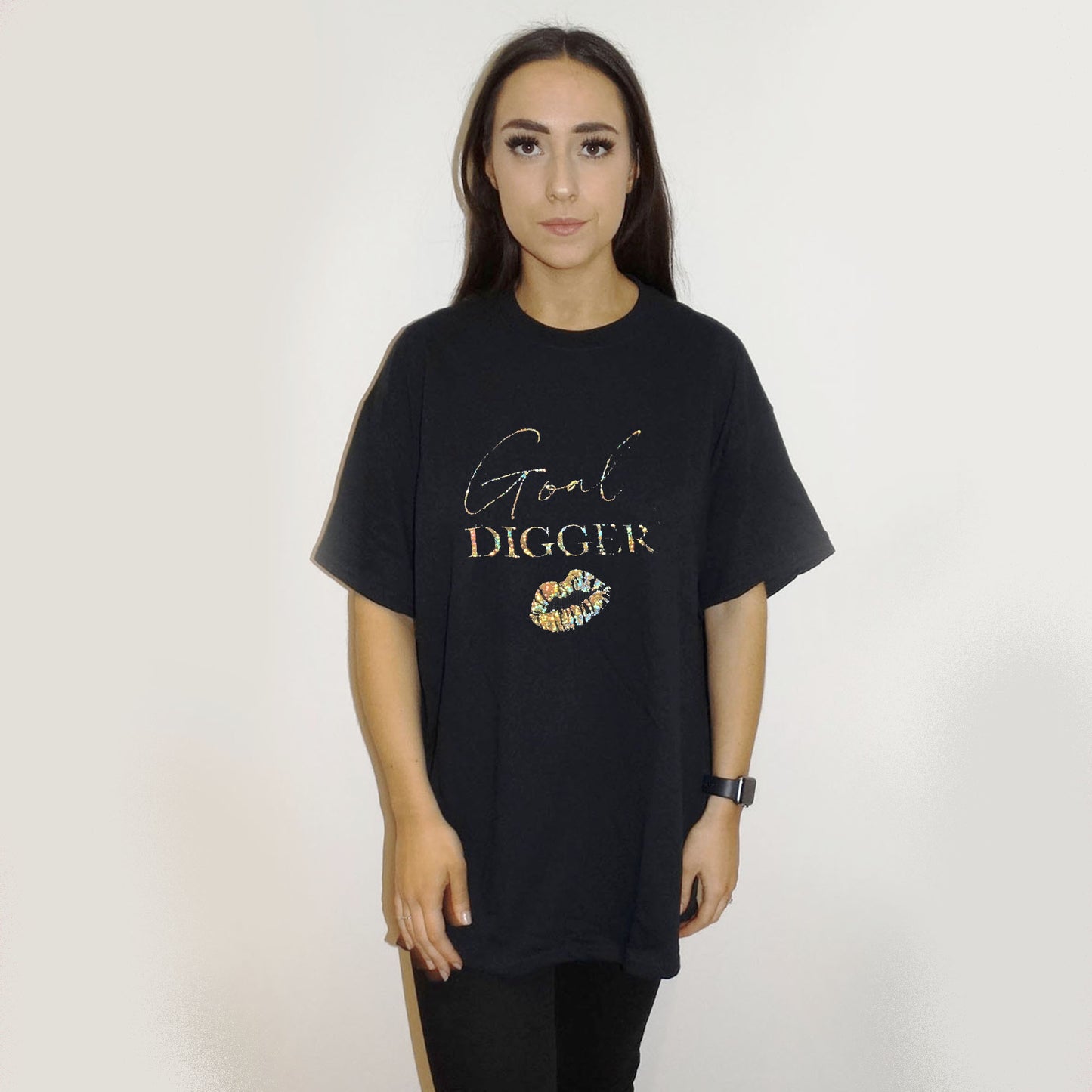 Gold Holographic Goal Digger T-Shirt In Black