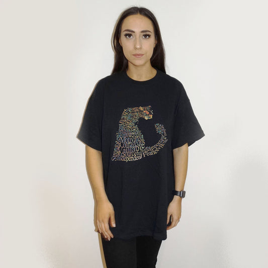 Gold Holographic Leopard Print Words Tshirt In Black