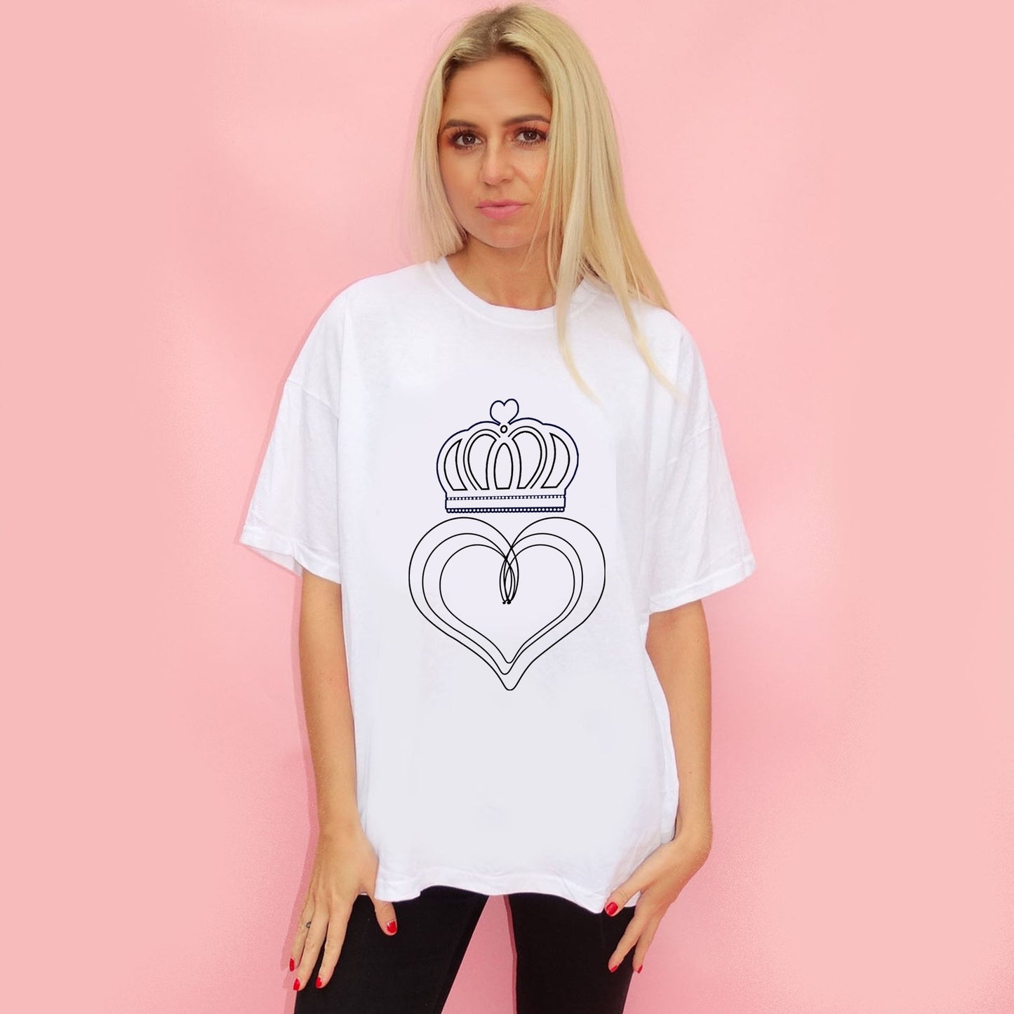 White T Shirt With Black Heart Valentines Print