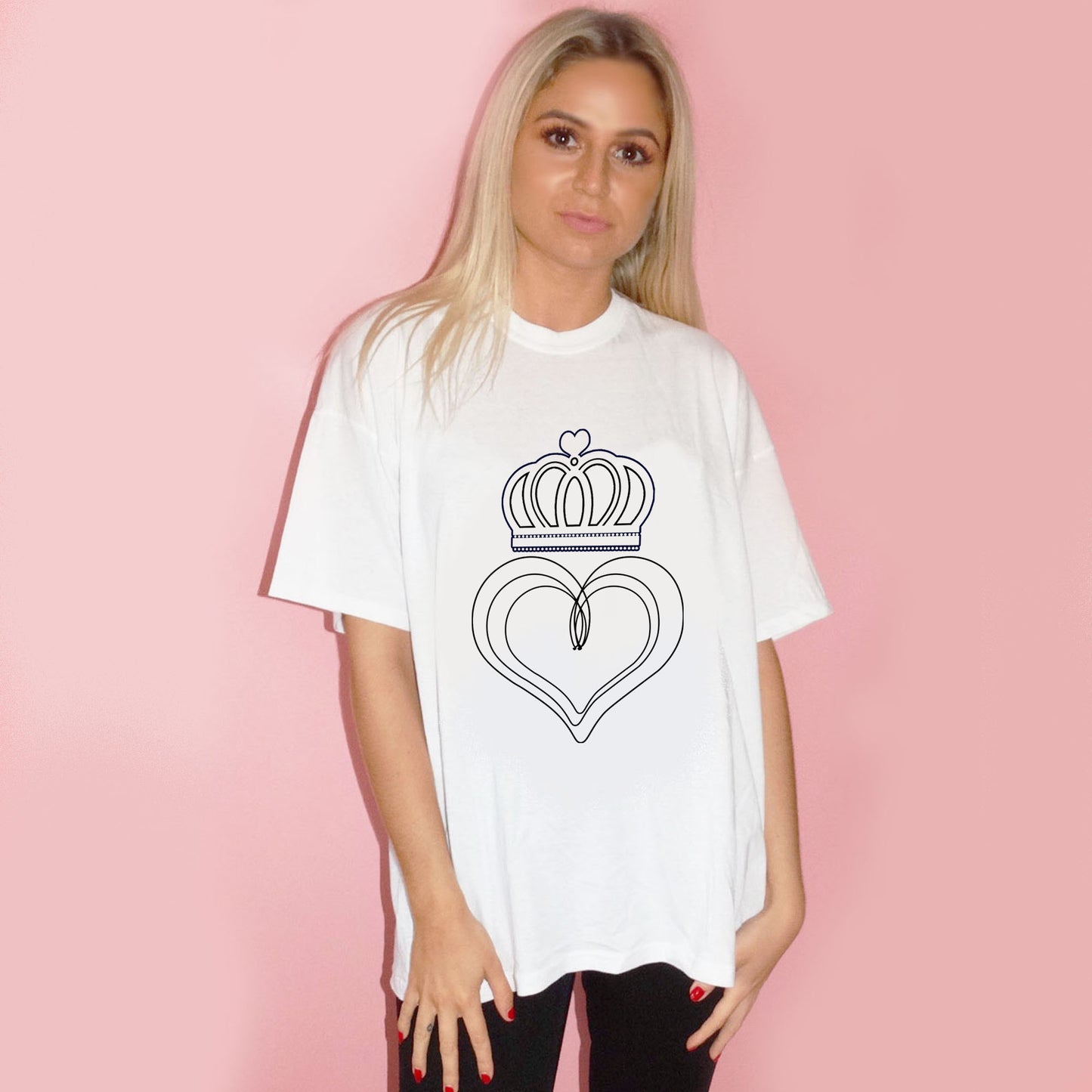 White T Shirt With Black Heart Valentines Print