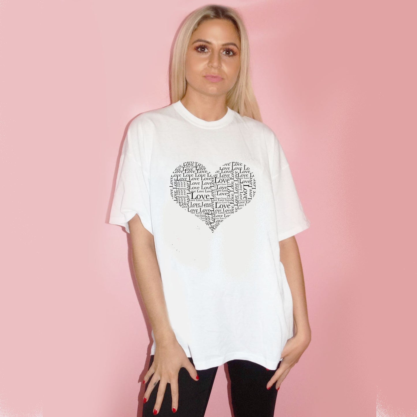 Love Heart Text Print Tshirt In White