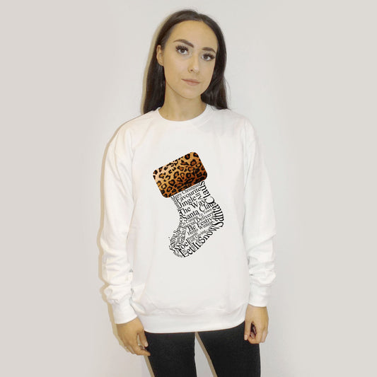 Stocking Text Print Christmas Jumper In White