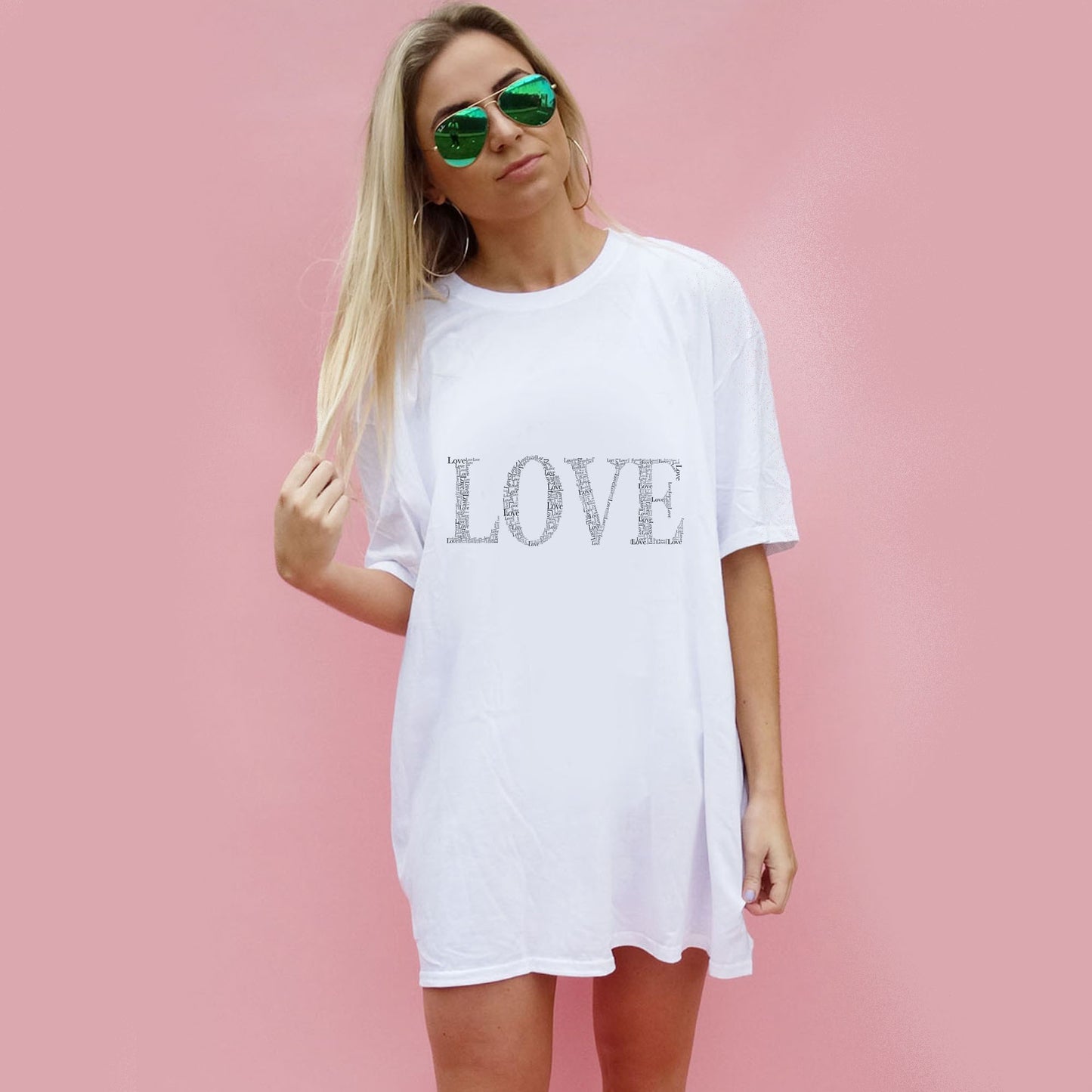 Love Black Text Print Tshirt In White