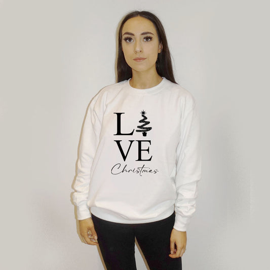 White Jumper With Love Christmas Tree Graphic Print