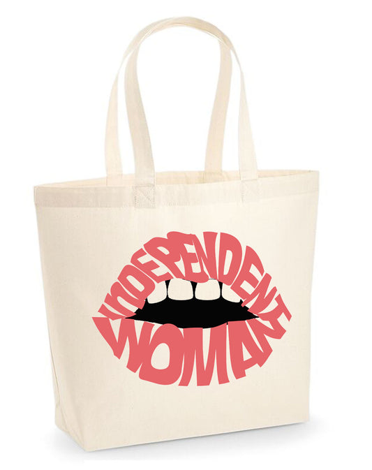 Pink Independent woman lip tote bag in cream