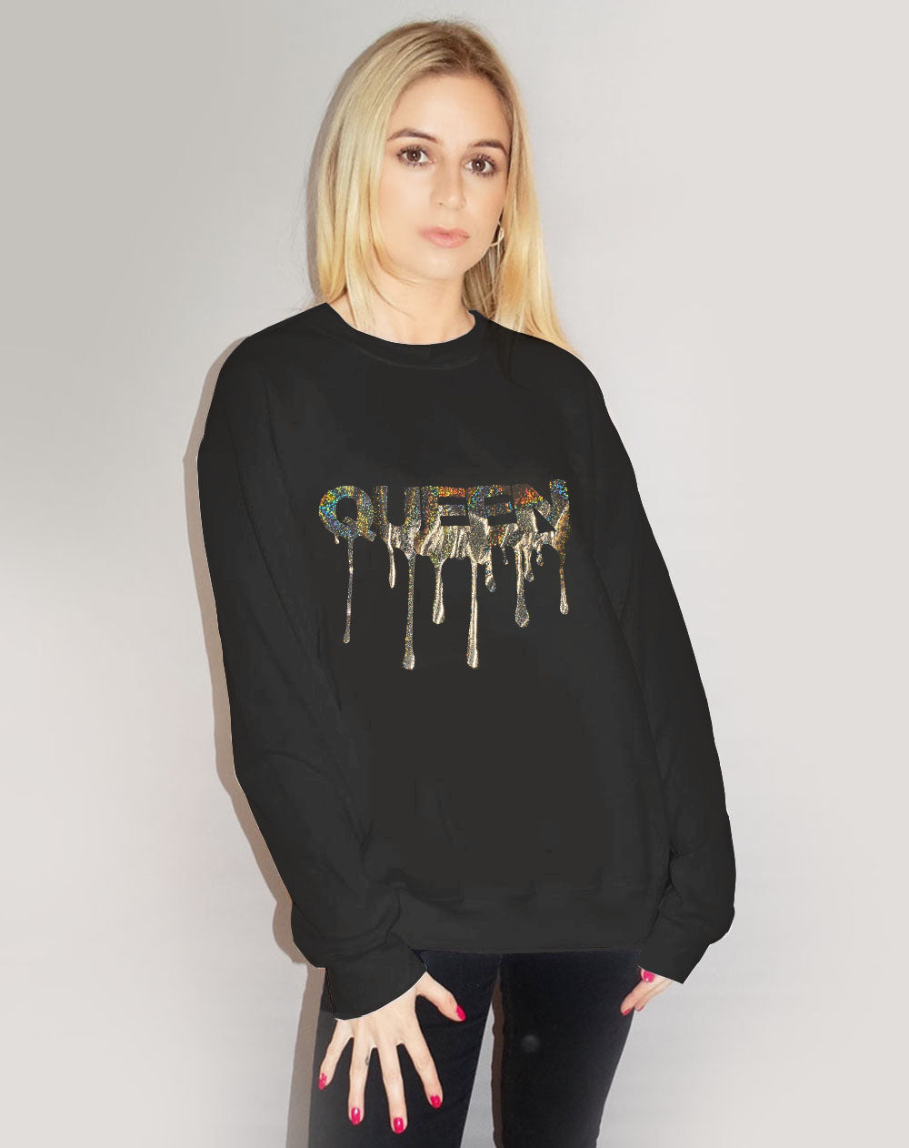 Gold Queen Drip Holographic Jumper In Black