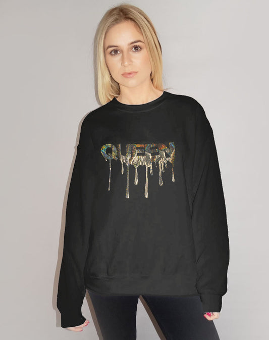 Gold Queen Drip Holographic Jumper In Black