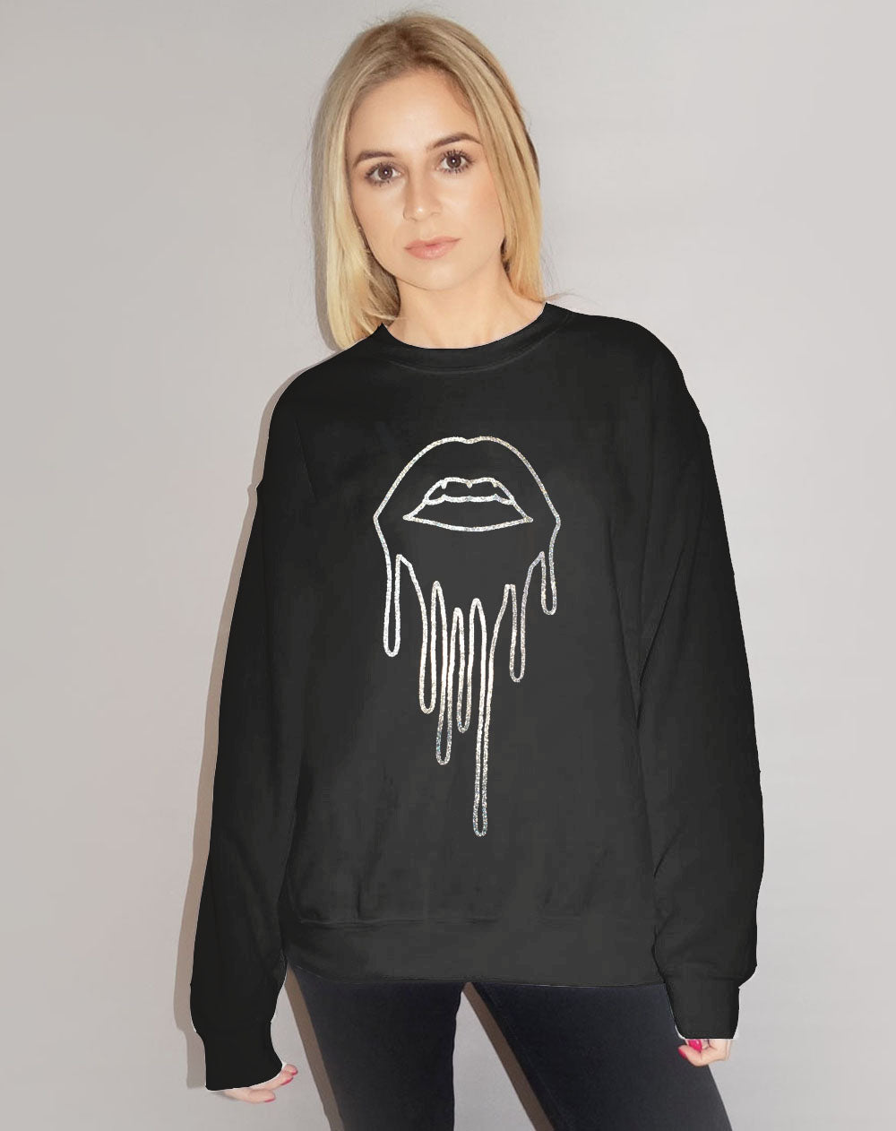 Silver Holographic Drip Lip Outline Jumper In Black