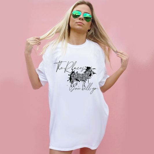 The Places You Will Go Zebra Print Oversized Tshirt In White