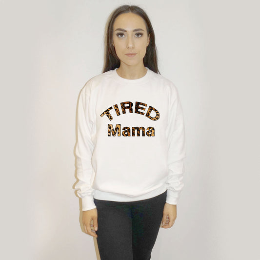 Tired Mama Pink Leopard Print Jumper In White