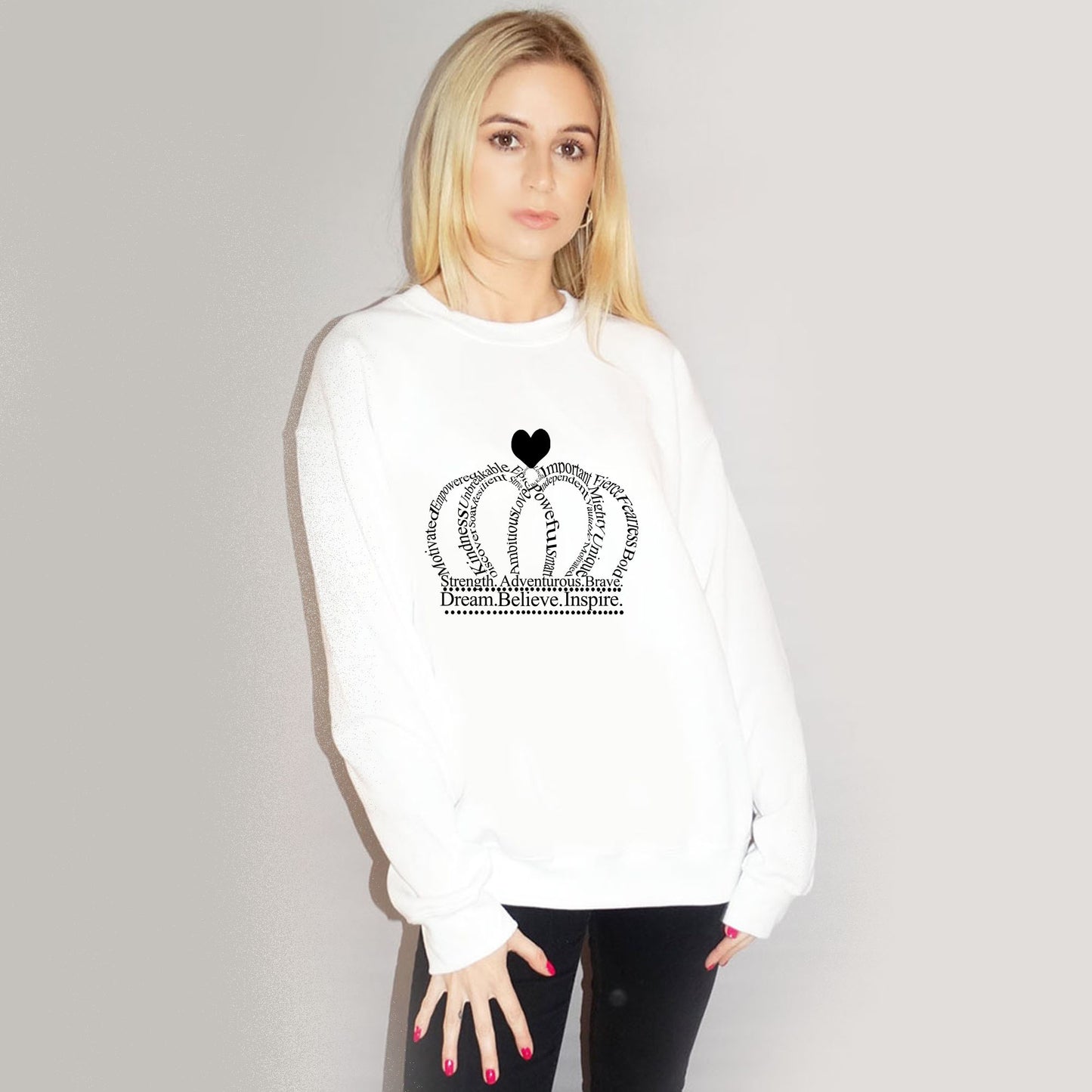 Crown Text Print Jumper In White