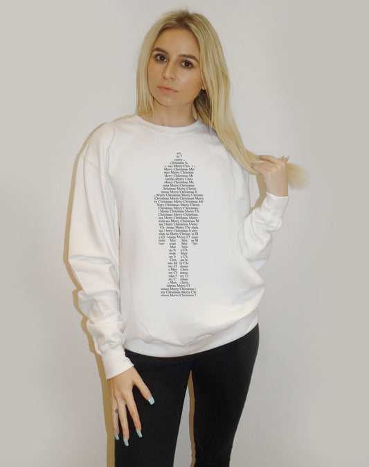 White Sweatshirt With Christmas Nutcracker Text Print