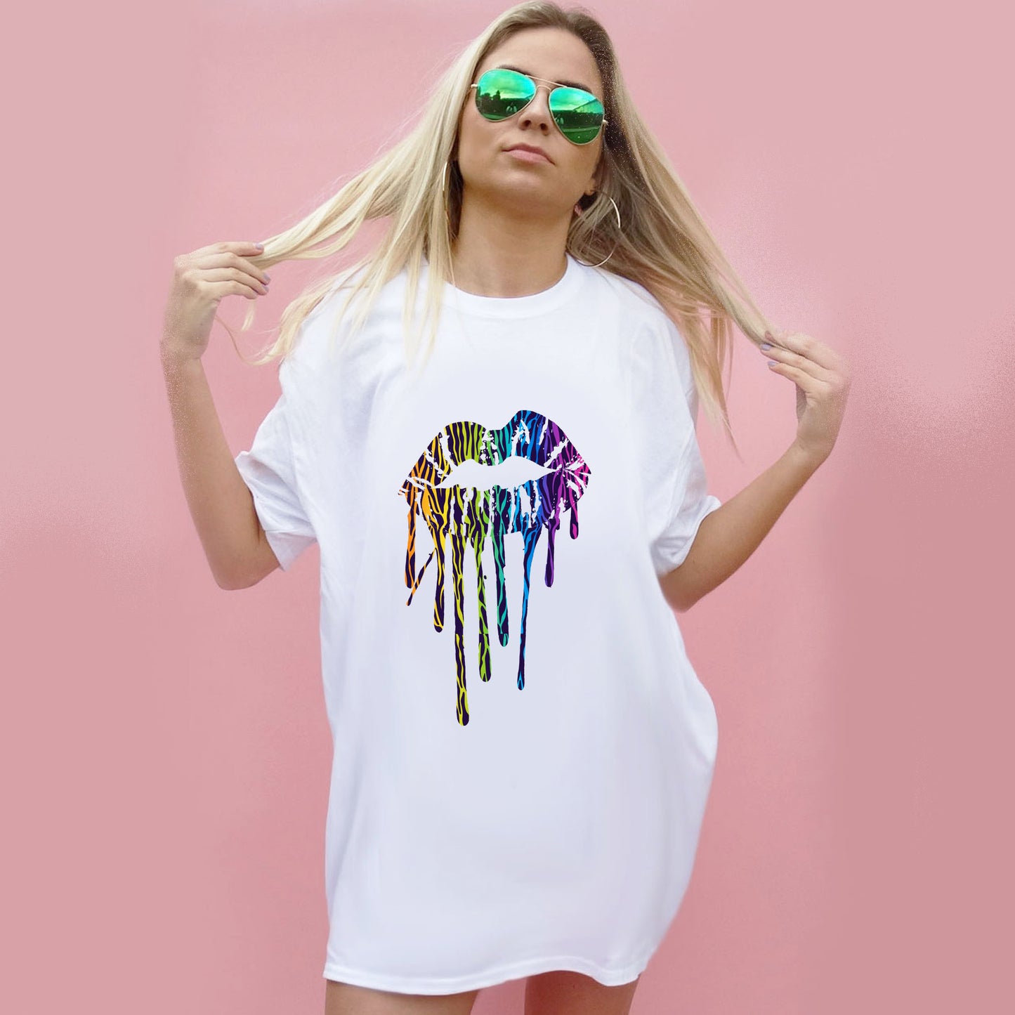 Zebra Pride Drip Kiss Motif T-shirt In White
